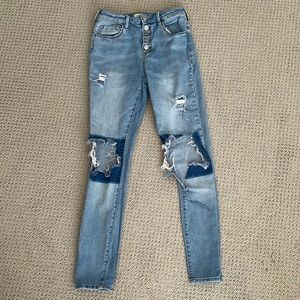 PacSun Super Hi-Rise Skinniest Jeans Button-Fly Destroyed Ripped Sz. 25 Womens